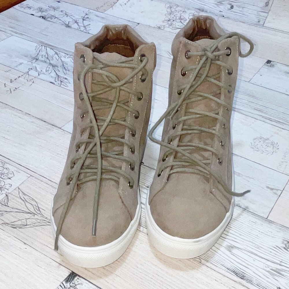 Guilty Soles Jenna Tan Vegan Suede High Top Sneaker